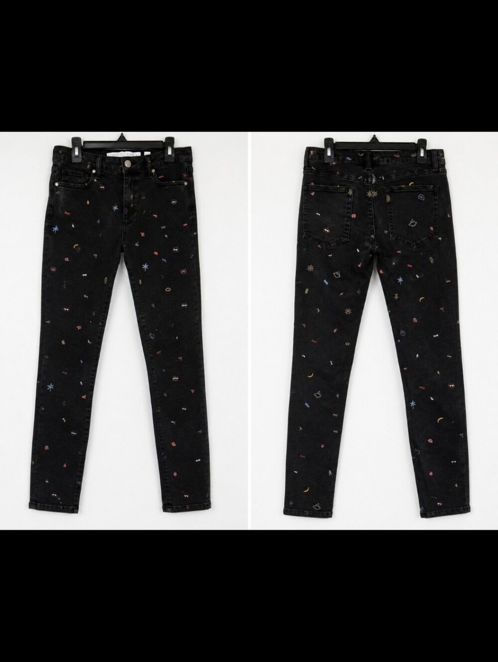 Tinseltown NWT Black Skinny Jeans w/ Allover Graphic Icon Print (Juniors 11)